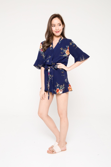 floral blue romper