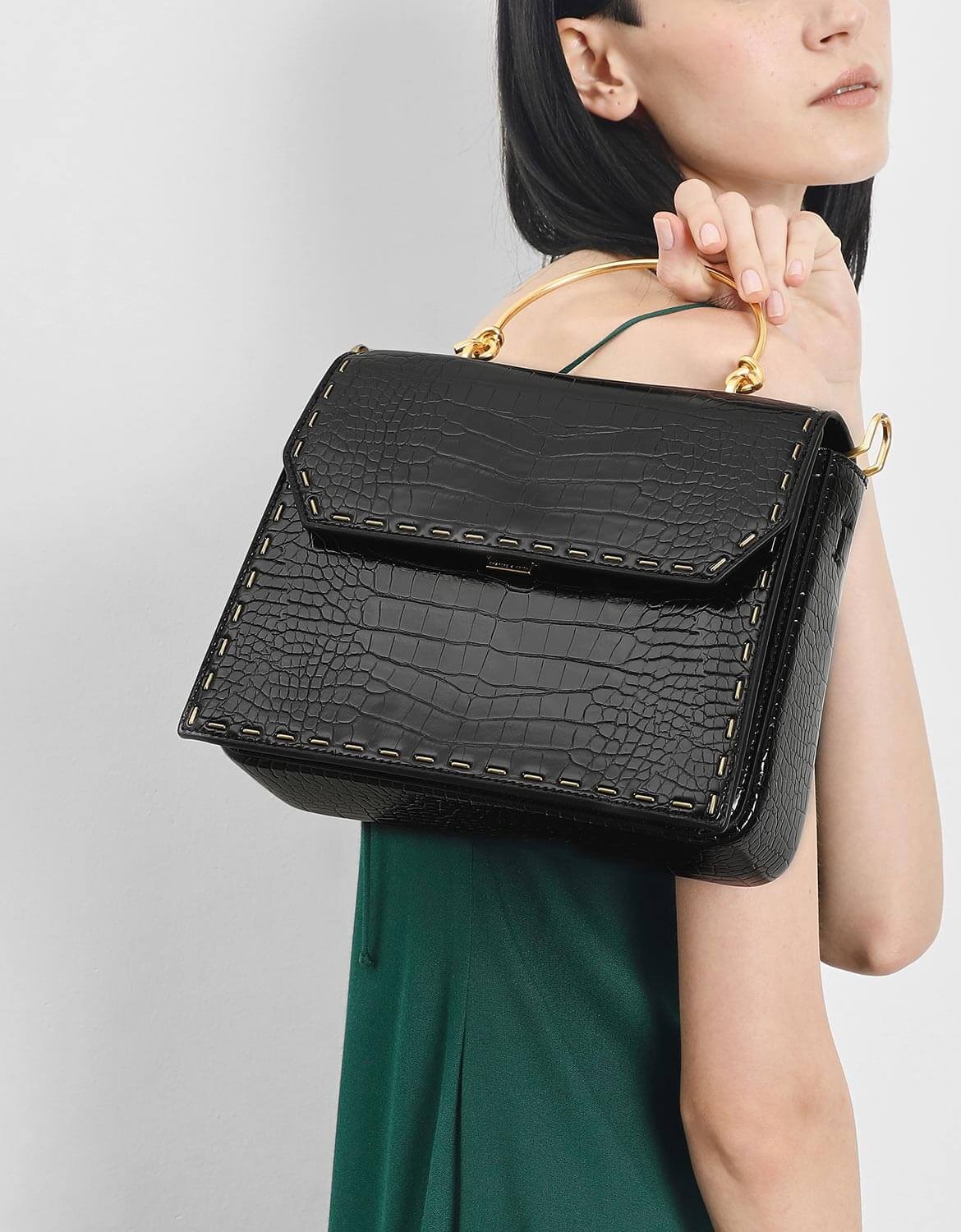 Croc effect top online handle bag