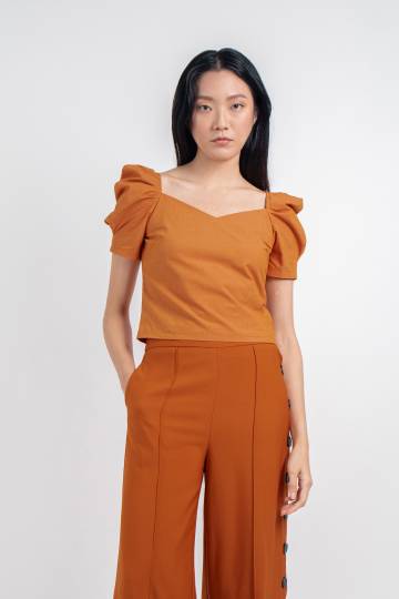 Melody Pleated Sleeves Top in Orange