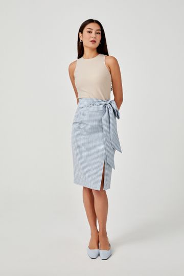 Keitha Gingham Sash Tie Pencil Skirt