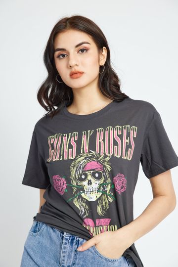 Amaya Black Guns N' Roses Print T-shirt