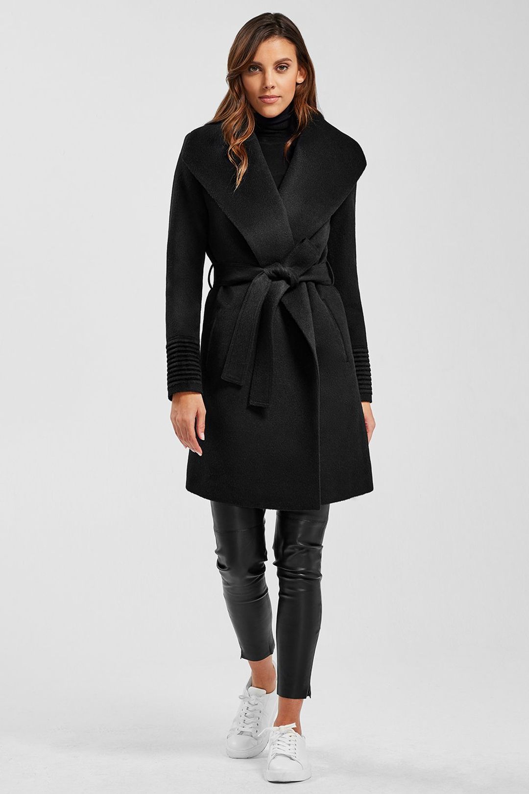 Herringbone shawl collar wrap coat sales