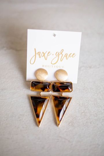 Brown Marble Triangle Earrings