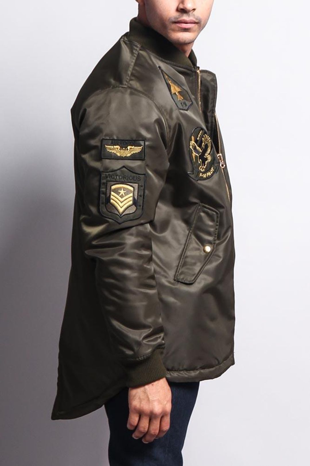 Patched Long Length MA-1 Bomber Jacket - ShopperBoard