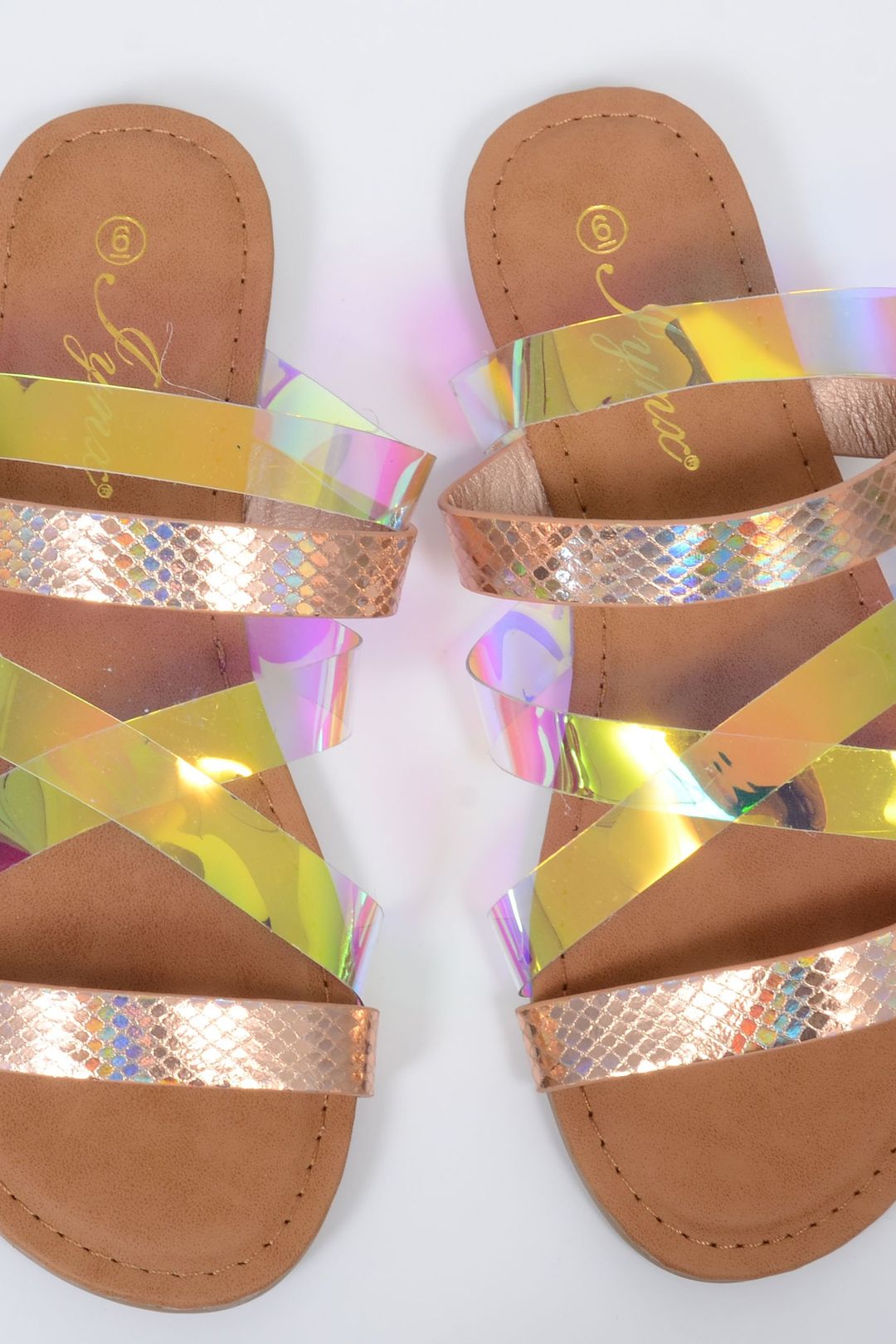 Rainbow holographic sandals hotsell