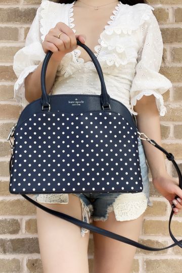 Kate Spade Payton Medium Top Zip Satchel Crossbody Nightcap Dark Blue Polka Dots