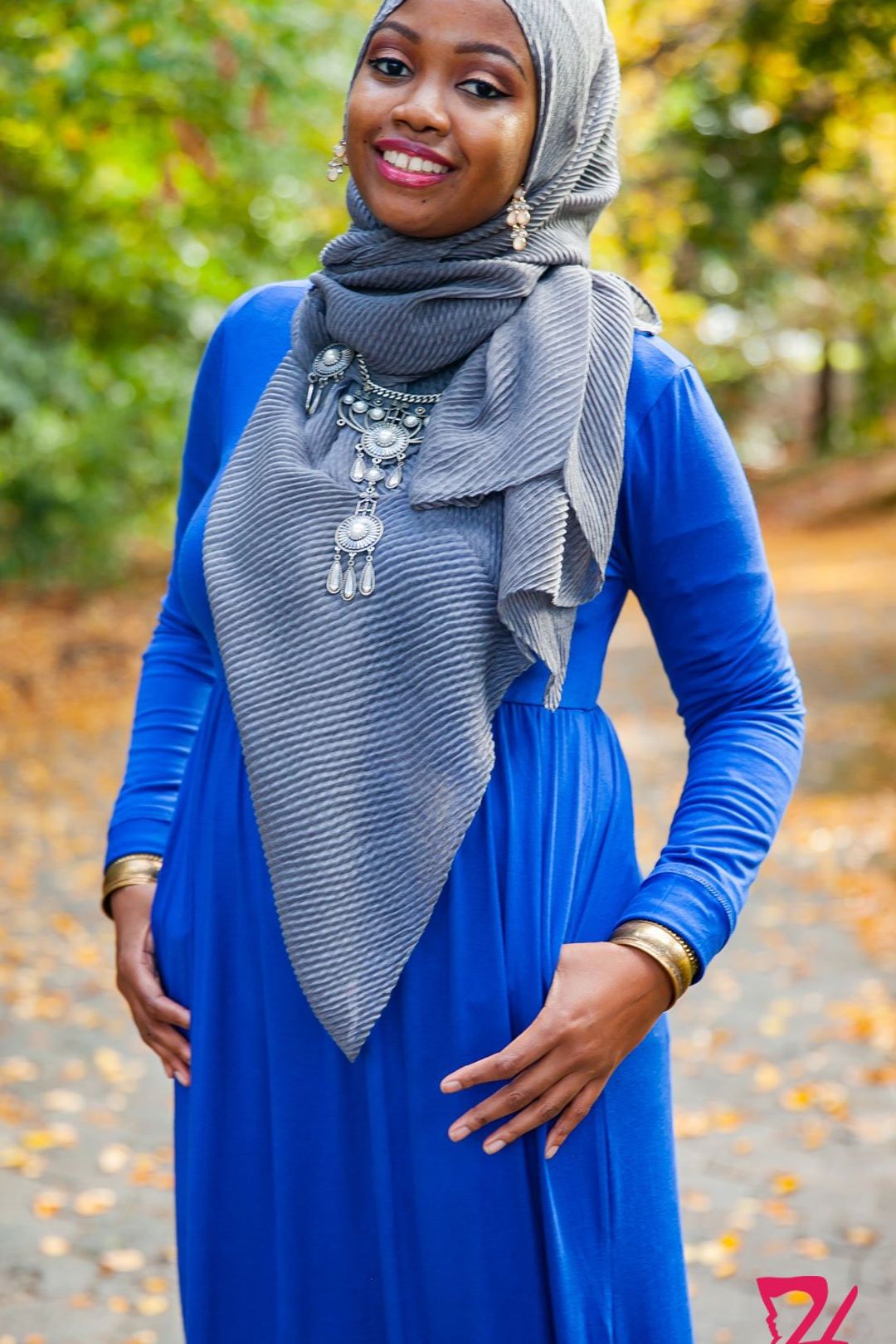 High Waist Long Sleeve Maxi Dress with Pockets Royal Blue ShopperBoard