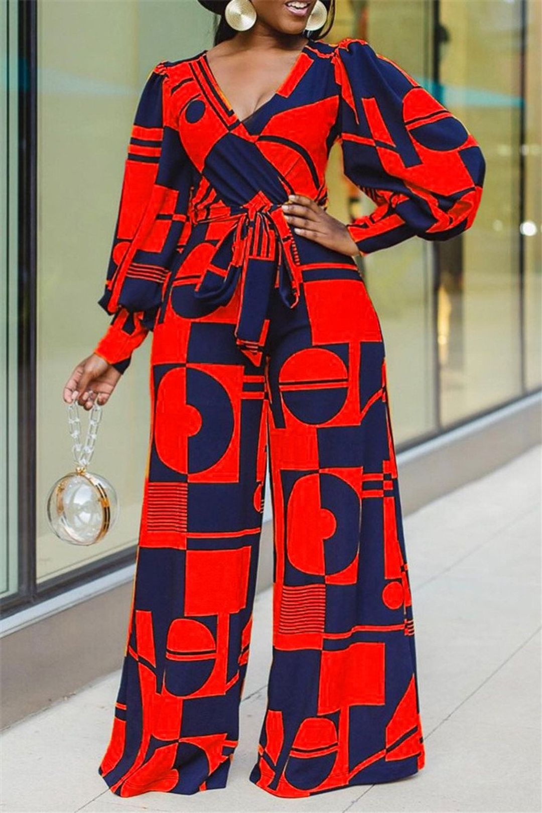 Strapless lantern sleeve wide leg jumpsuit deals