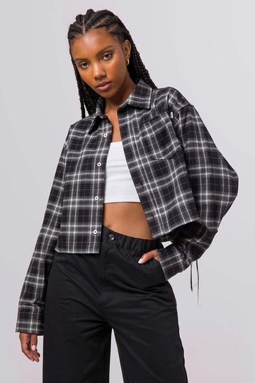 HUF WOMANS CROP FLANNEL SHIRT - BLACK