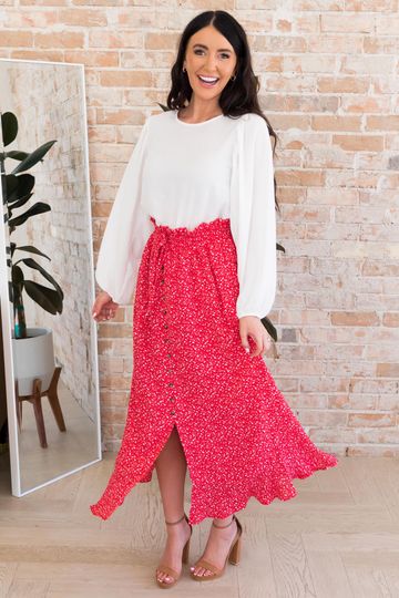 Spring Blooms Modest Button Skirt