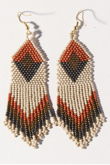 RUST GREY DIAMOND WITH FRINGE EARRINGS