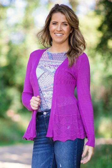 Orchid Scalloped Crochet Lace Trim Cardigan