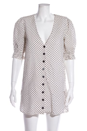 L' Academie SS White & Black Polka Dot Dress SZ XS