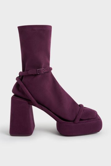 Lucile Textured Platform Calf Boots
 - burgundy