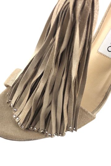 JIMMY CHOO Viola Beige Metallic Tassel Heels Sz 37.5