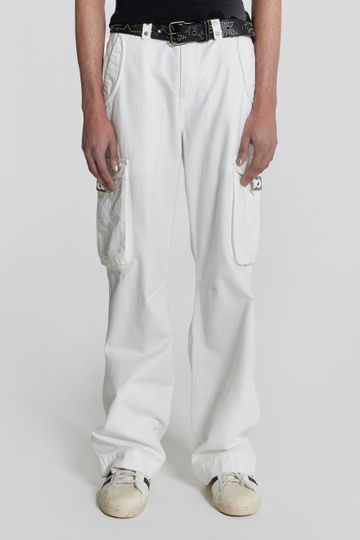 White Straight Leg Cargo Trousers