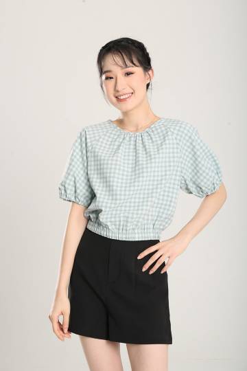 Rania Gingham Top in Sage