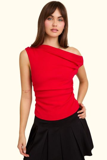 Pia Asymmetrical Neck Sweater Top Red