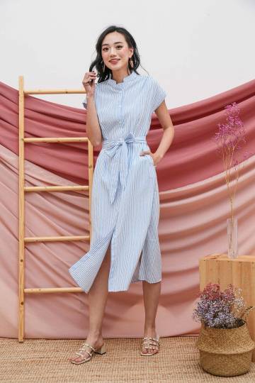 Shirt Up Smart Pinstripes Midi Shirt Dress