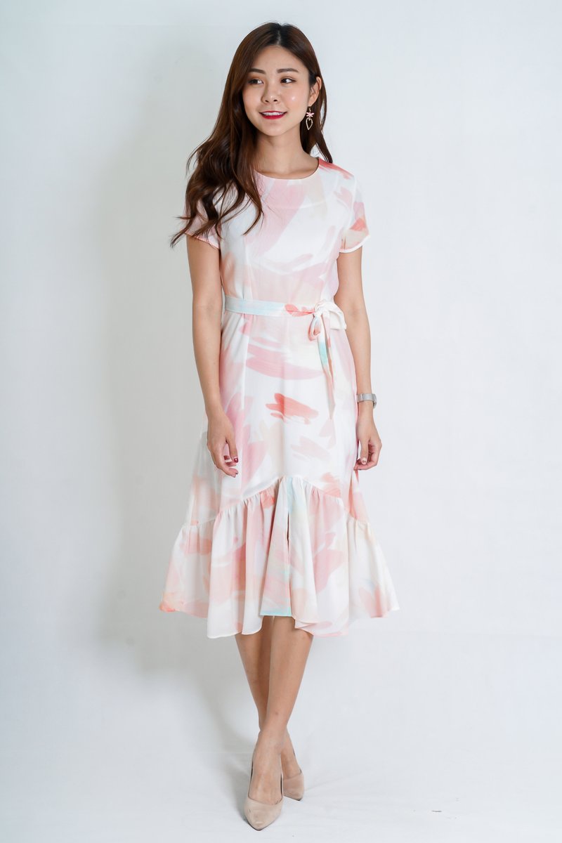pastel midi dress with sleeves