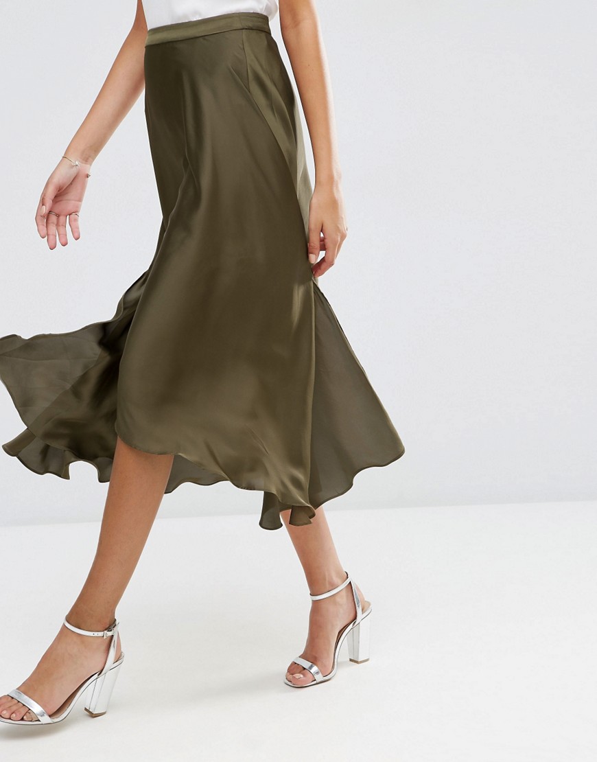 Asos midi skirt in satin with splices sales