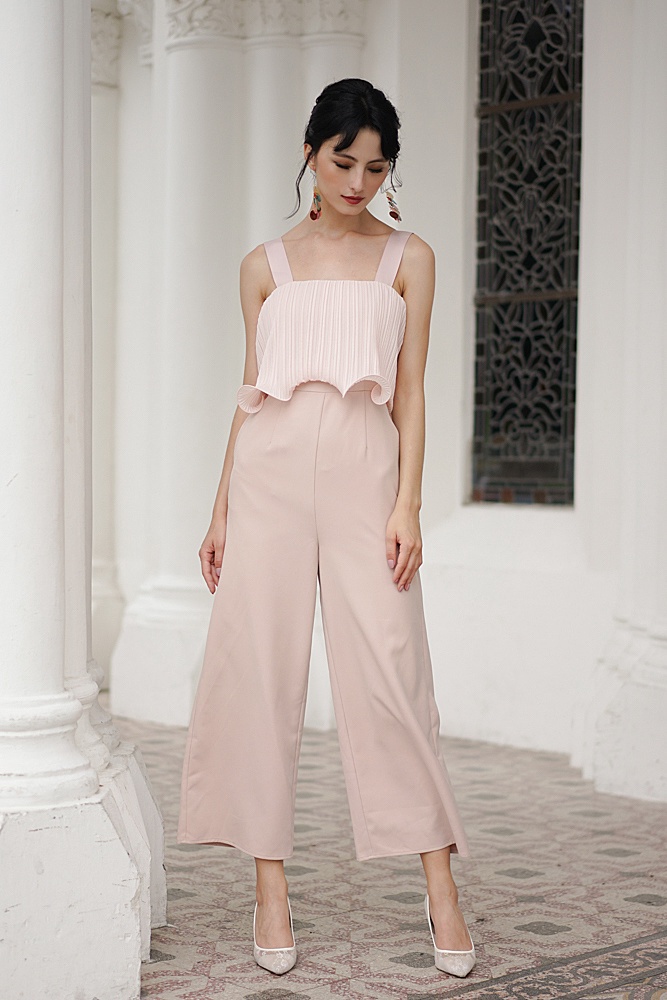 pleated overlay jumpsuit