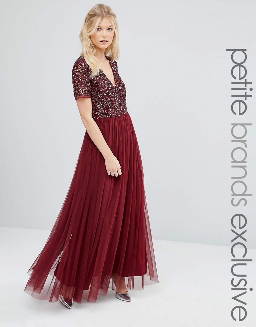 maya v neck maxi tulle dress