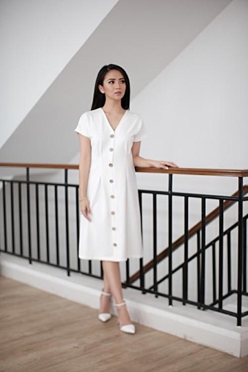 Alto Button Dress in White